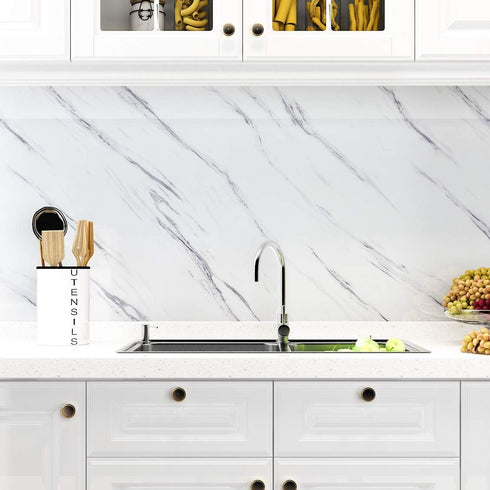 YENHOME White Marble Contact Paper, Self Adhesive Glossy Marble Peel and Stick Waterproof for Kitchen Bathroom