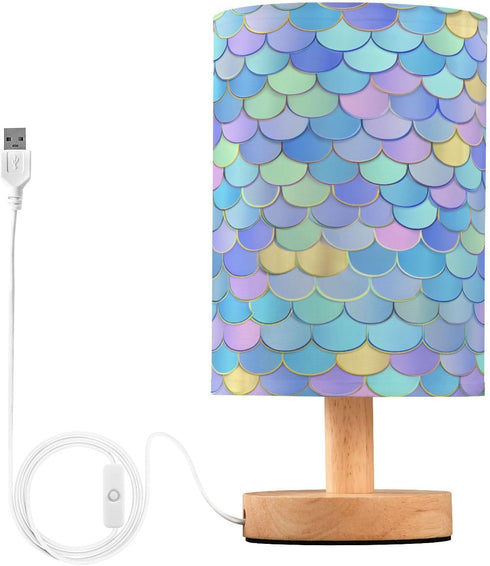 ALAZA Cute Fish Mermaid Scales Bedside Table Lamp with USB Port for