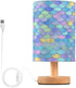 ALAZA Cute Fish Mermaid Scales Bedside Table Lamp with USB Port for