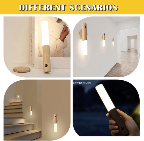 2PC) LANDGOO Wooden Motion Sensor Night Lights, Magnet Body Hallway Lamp, Rechargeable LED Wall Sconces, Portable