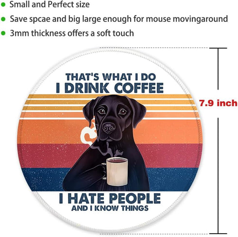 HANTUONE Funny Dog Round Mouse Pad with Non-Slip Rubber and Stitched Edges, Desk Accessories for Women, Friends, Dog