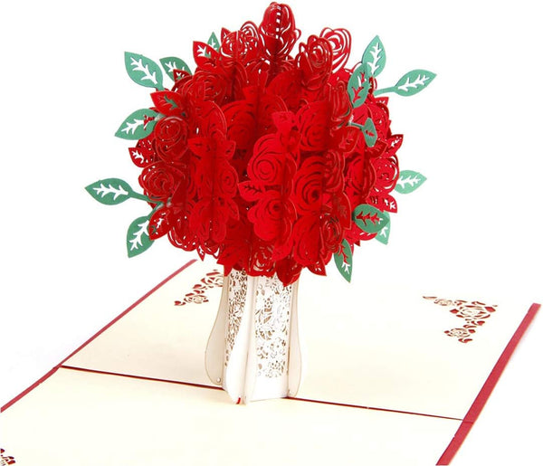Valentines Day Card for Her - 3D Rose Bouquet Pop Up Card with Envelope, Gift for Him (Pack of 1)