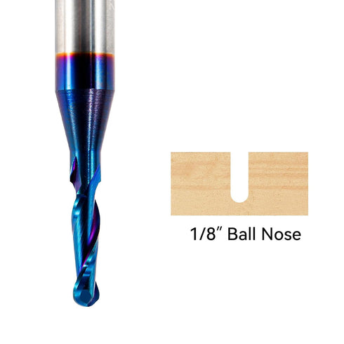 2 PCS CNC Router Bits 1/4inch Shank, 1/8inch Cutting Dia Carbide Ball Nose End Mill for Side Milling, Finish Machining