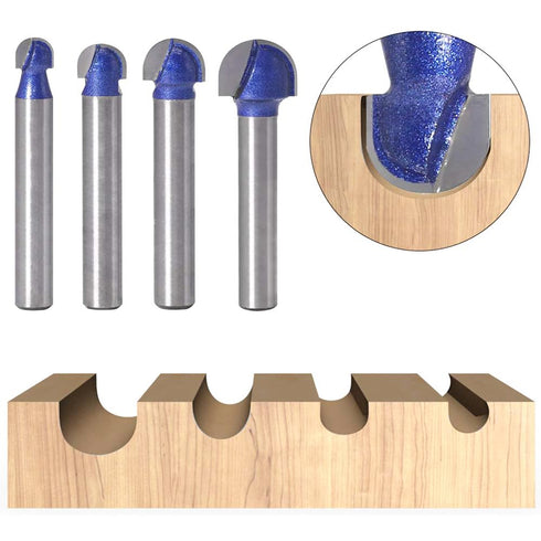 4pcs 1/4 Inch Wolfride Core Box Router Bit Shank Round Nose Cove Box Router Bits