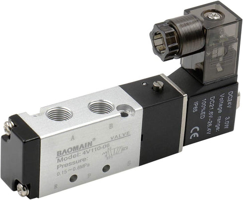 Baomain Pneumatic Solenoid Air Valve 4V110-06 DC24V, 5 Way 2 Position PT1/8" Internally Piloted Acting Type