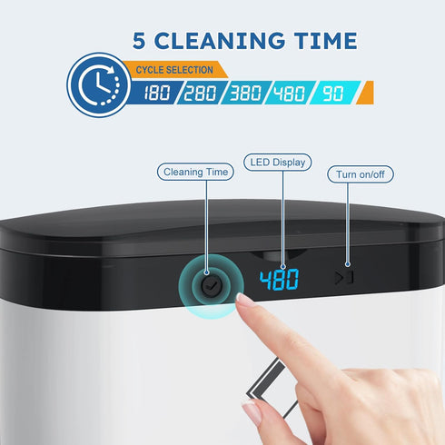 LifeBasis Ultrasonic Jewelry Cleaner, 500ML Portable 42kHz Cleaner with 5 Digital Timer and Watch Holder - White