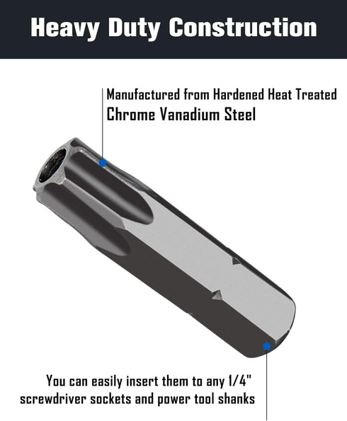 ROTATION 14-Piece Tamper Resistant Star Bits, Chrome Vanadium Steel, T5 - T40 Impact Grade Security Torx Bit Set