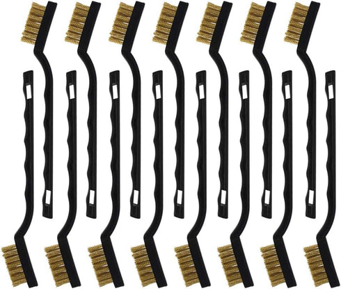 15 Pcs Mini Brass Wire Brush Set for Cleaning, Welding Slag Rust, Curved Handle Brushes