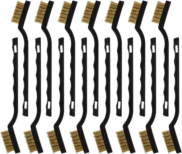 15 Pcs Mini Brass Wire Brush Set for Cleaning, Welding Slag Rust, Curved Handle Brushes
