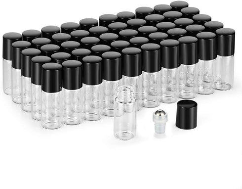50 Pack 3ml Clear Glass Sample Vials for Essential Oils, Empty Roller Bottles with Stainless Steel Roller Ball