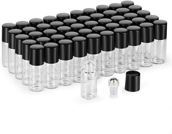 50 Pack 3ml Clear Glass Sample Vials for Essential Oils, Empty Roller Bottles with Stainless Steel Roller Ball