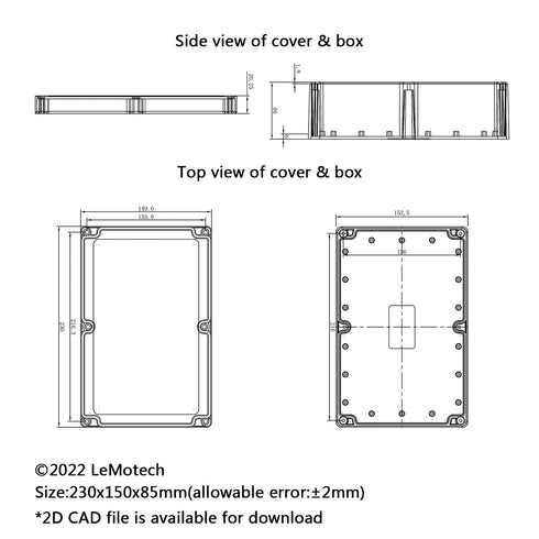 LeMotech Project Box ABS Plastic Junction Box IP65 Waterproof Universal Electrical Enclosure Black 8.9X 5.7X 3.1 inch