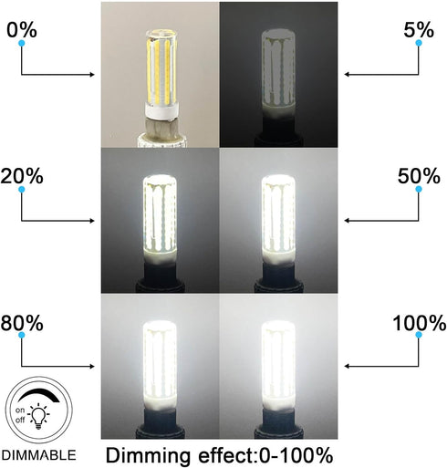 G9 Bulb 80w 60w Dimmable, 6300K AC120V G9 700LM, Pack 5 LED Halogen Equivalent Cool White, COB No-Flicker Ceramic Bi