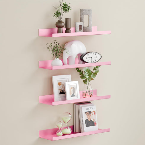 Set 4,15.6 inch BYCY Metal Floating Shelves of Floating Bookshelves for Wall Mounted,Wide Magnetic Book Display Wall