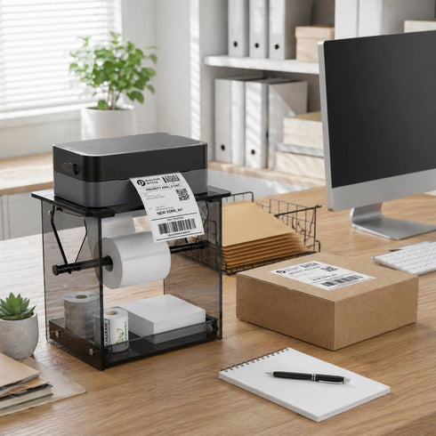 FVUILH 2-in-1 Acrylic Label Holder for Thermal Printer, Desktop Stand for Fan-Fold & Roll Shipping Labels. Stable