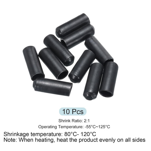 MECCANIXITY 10Pcs Heat Shrink End Cap, 10mm ID x 30mm L, Waterproof Adhesive Tubing Caps, Black