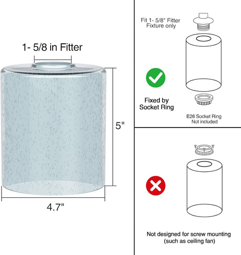 2 Pack 1-5/8-Inch G0129-Cylinder 2 Blue Seeded Glass Lamp Shades, Cylinder Light Fixture Replacement Globe or Cover