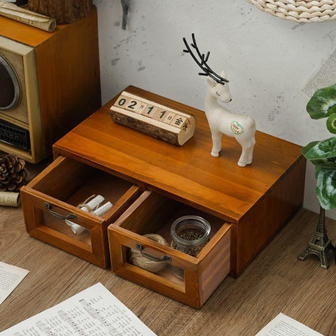 LIFKOME Wood Desk Organizer with 2 Drawers, Bamboo Storage Box for Coffee