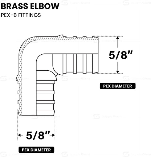 QYMO0058-10 PEX X PEX 90 Degree Elbow Barb Pipe Fitting 5/8" Brass (Pack of 10)