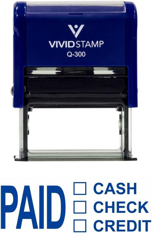 PAID CASH CHECK CREDIT Self Inking Rubber Stamp (Blue Ink) - Large Size