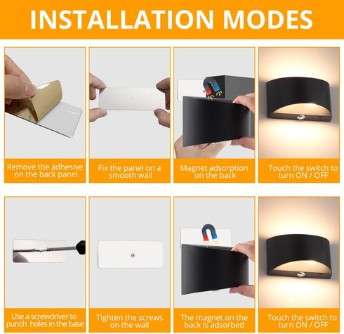 MSKEPSL Dimmable LED Wall Sconce Battery Operated, Modern Aluminum Wall Mount Light Rechargeable, Touch Control Wall