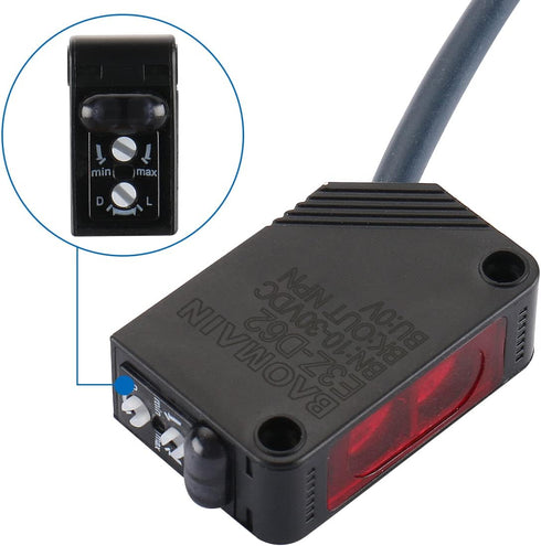 Baomain E3Z-D62 Diffuse Reflection Photoelectric Sensor Switch, NPN Output, 50-300mm, DC 10-30V for Machine Tools