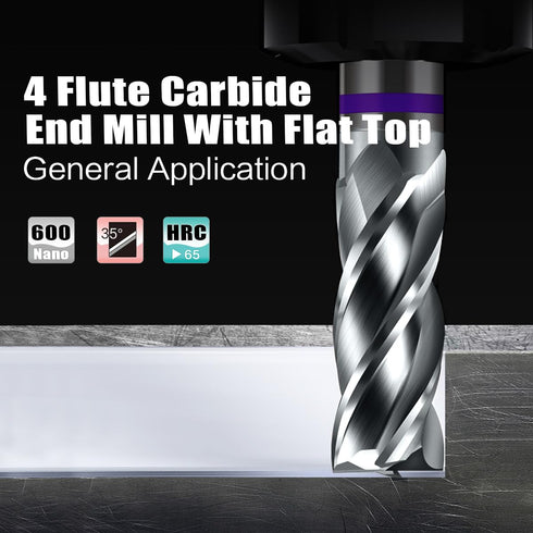 1/2" Carbide Square End Mill 4 Flute - CNC Router Bit for Aluminum, Steel, Brass - 1/2" Shank, 1-1/4" Cut, High