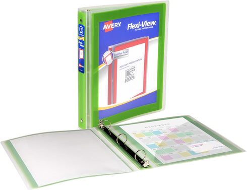 Avery Flexi-View 3 Ring Binder, 1 Inch Round Rings, 1 Chartreuse Green Binder (17608) by AVERY