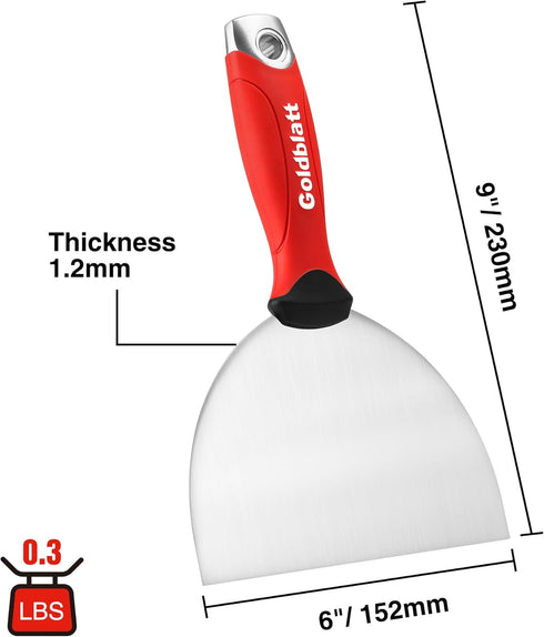 Goldblatt 6" Putty Knife - Stainless Steel Scraping Paint, Soft Grip, Perfect for Drywall Repairing and Finishing