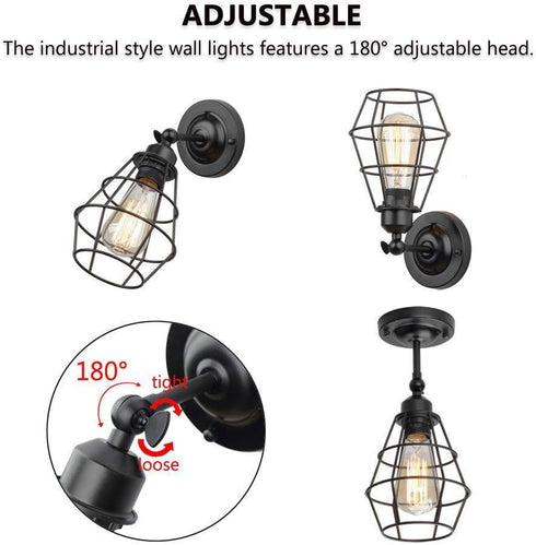 Mengjay E26 Vintage Wall Light, Industrial Lighting Adjustable Socket Rustic Sconces Wire Metal Cage Wall Lamp Indoor