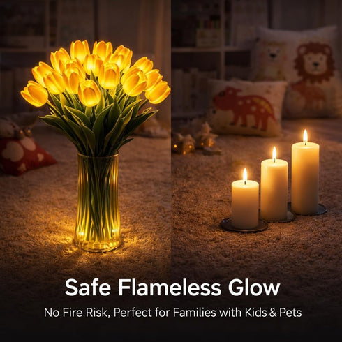 (5*White Radiant Romantic Tulip Light with Vase, LED Tulips Night Lamp, LED Artificial Flowers Ambient Night Lamp