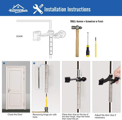 HOMOTEK 36 Pack Hinge Pin White Door Stopper, Adjustable Deluxe Heavy Duty Door Stopper 2-1/2"x1-3/4” with White Rubber