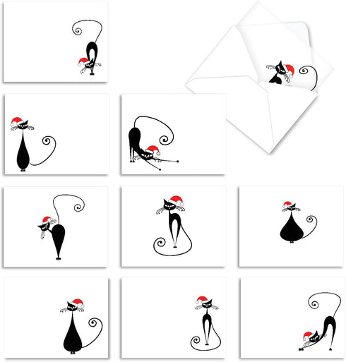 The Best Card Company Meowy Christmas Christmas Greeting Cards with Envelopes, Adult Cartoon Humor