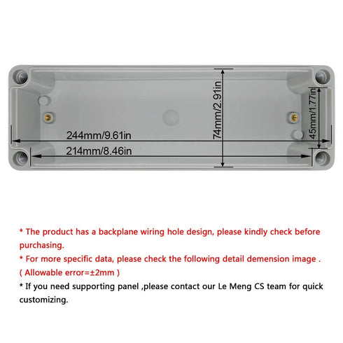 LeMotech Waterproof Dustproof IP67 Junction Box DIY Case Enclosure Gray 9.8 x 3.1 x 3.3 inch (250 x 80 x 85 mm)
