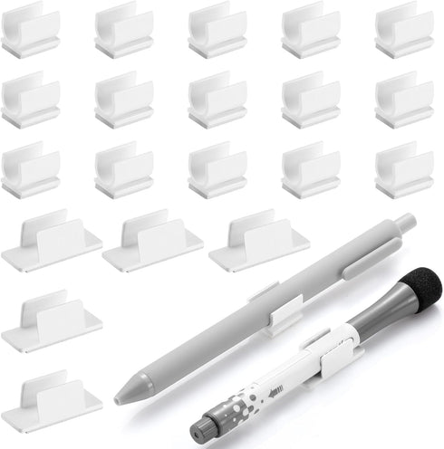 Outus 20 Pieces White Pen Holder Clip, 2 Sizes Adhesive for Desk Paint Brush Wall Computer Car