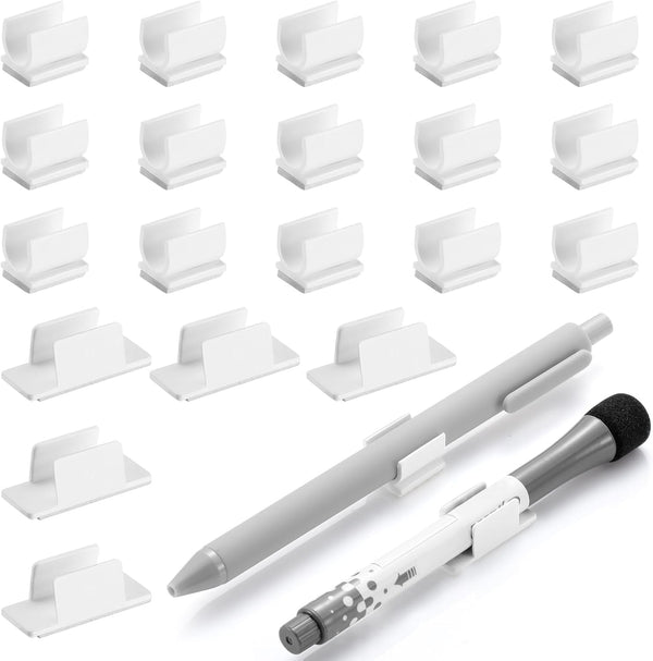 Outus 20 Pieces White Pen Holder Clip, 2 Sizes Adhesive for Desk Paint Brush Wall Computer Car