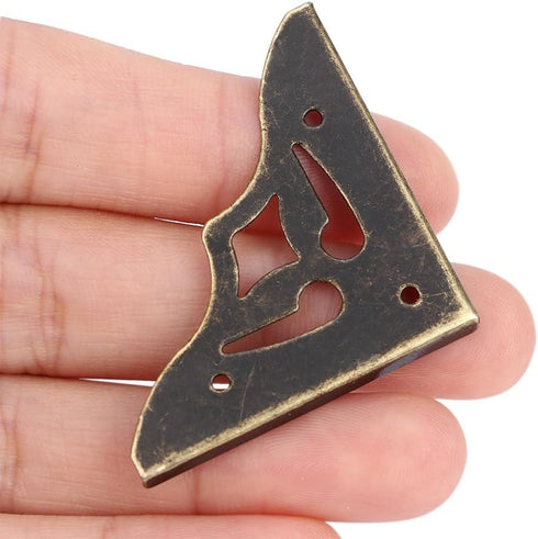 Pokinge 20Pcs Antique Corner Bracket Protectors Bronze Corner Decorative Bracket with Metal Nails DIY Craft for Jewelry
