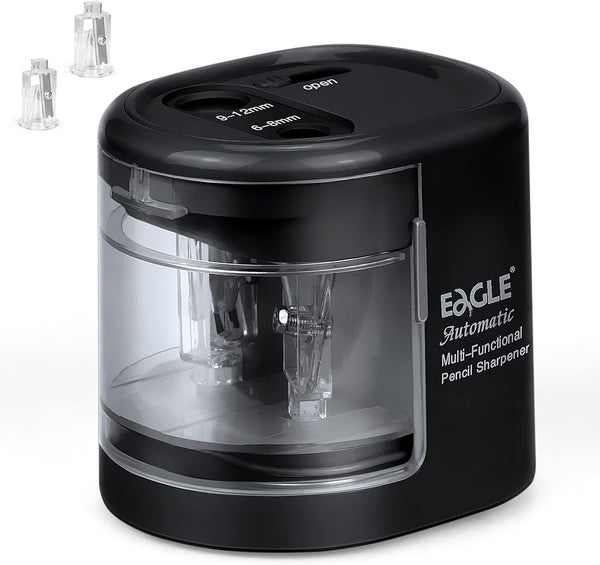 Eagle Electric Pencil Sharpener, Battery or USB Operated, Dual Holes, Dual Blades, Fits Pencils of Size 6-8mm and