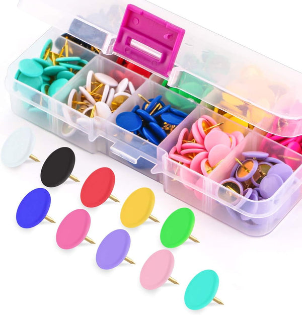 Yalis Colors Thumb Tacks, 300-count Plastic Round Push Pins, Decorative Tacks for Corkboard, 10 Assorted Colors