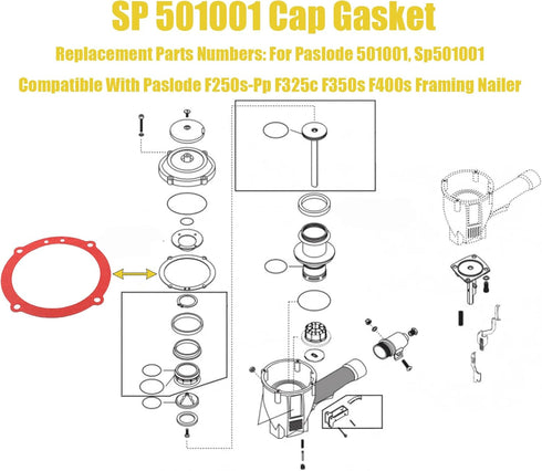 SP 501001 Cap Gasket, Compatible with Paslode F350S F325C F250S-PP F400S Framing Nailer, 4/Pack