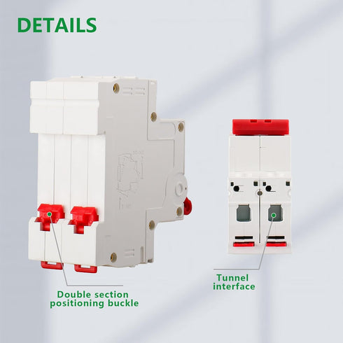 DC Miniature Circuit Breaker DZ47-63Z, 500V 2 Poles 10-63A for Battery and Solar PV Systems, DIN Rail Mount