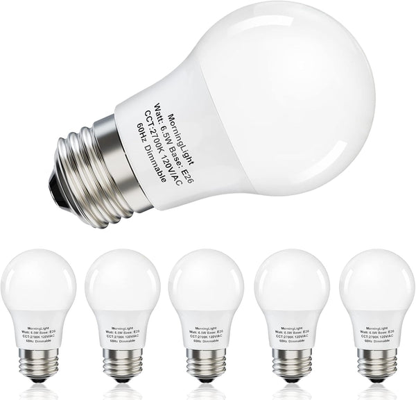 A15 LED Light Bulb, 6 Pack Dimmable 6.5W Equivalent 60 Watt, 2700K Warm White, 600LM for Pendant, Hallway Fixtures, 120V