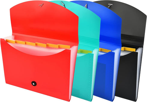 Expanding File Folder with Labels, 7 Pocket Accordion Document Organizer, Expanding Zip File Folder, Letter A4 Paper, 4
