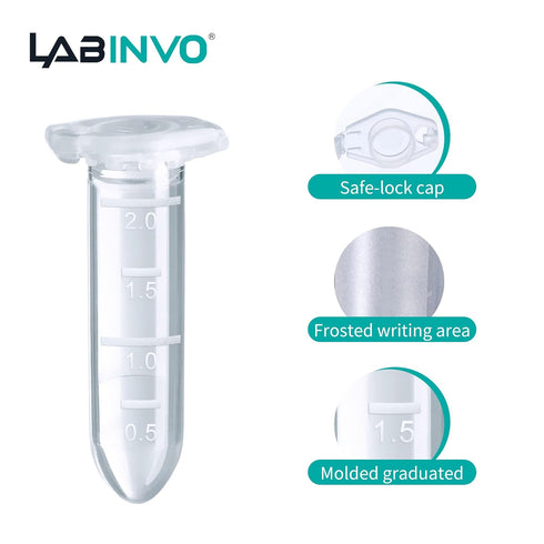 2ml Sterile Microcentrifuge Tubes - Pack of 500 with Safe-Lock Cap, Round Bottom Centrifuge Tubes