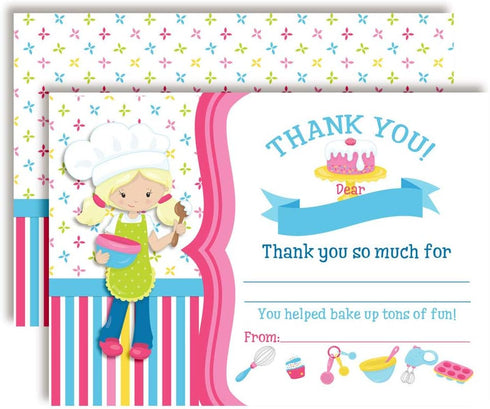 Bake Up Some Fun Thank You Notes for Girls, 10 Cooking and Baking-Themed Fill In The Blank Cards with Envelopes