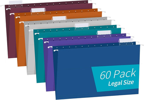RAZCC 60 Pack Hanging File Folders, Legal Size Reinforced for Bulky Files with Adjustable Tabs