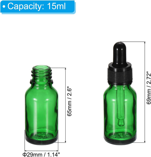 PATIKIL 15ml Glass Dropper Bottle, 2Pcs Leakproof Essential Oils Sample Liquid Perfume Container with Eye Dropper 6 Labels for Storage Home Travel, Green
