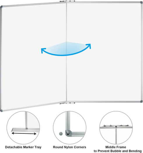 Lockways Large Magnetic Dry Erase Board, 48" x 36", Foldable Wall Mounted Whiteboard with Pen Tray for Business, Home