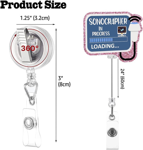 Sixrip Sonographer in Progress Funny Retractable Glitter Badge Reel with Alligator Clip, Sonographer Badge Holder Gifts
