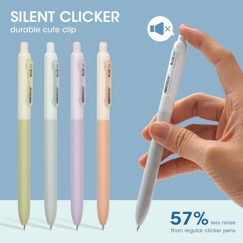 WRITECH Gel Pens Fine Point 0.5mm Blue Ink Silent Click Extra Fine, 8ct Non Bleed for Smooth Writing Journaling